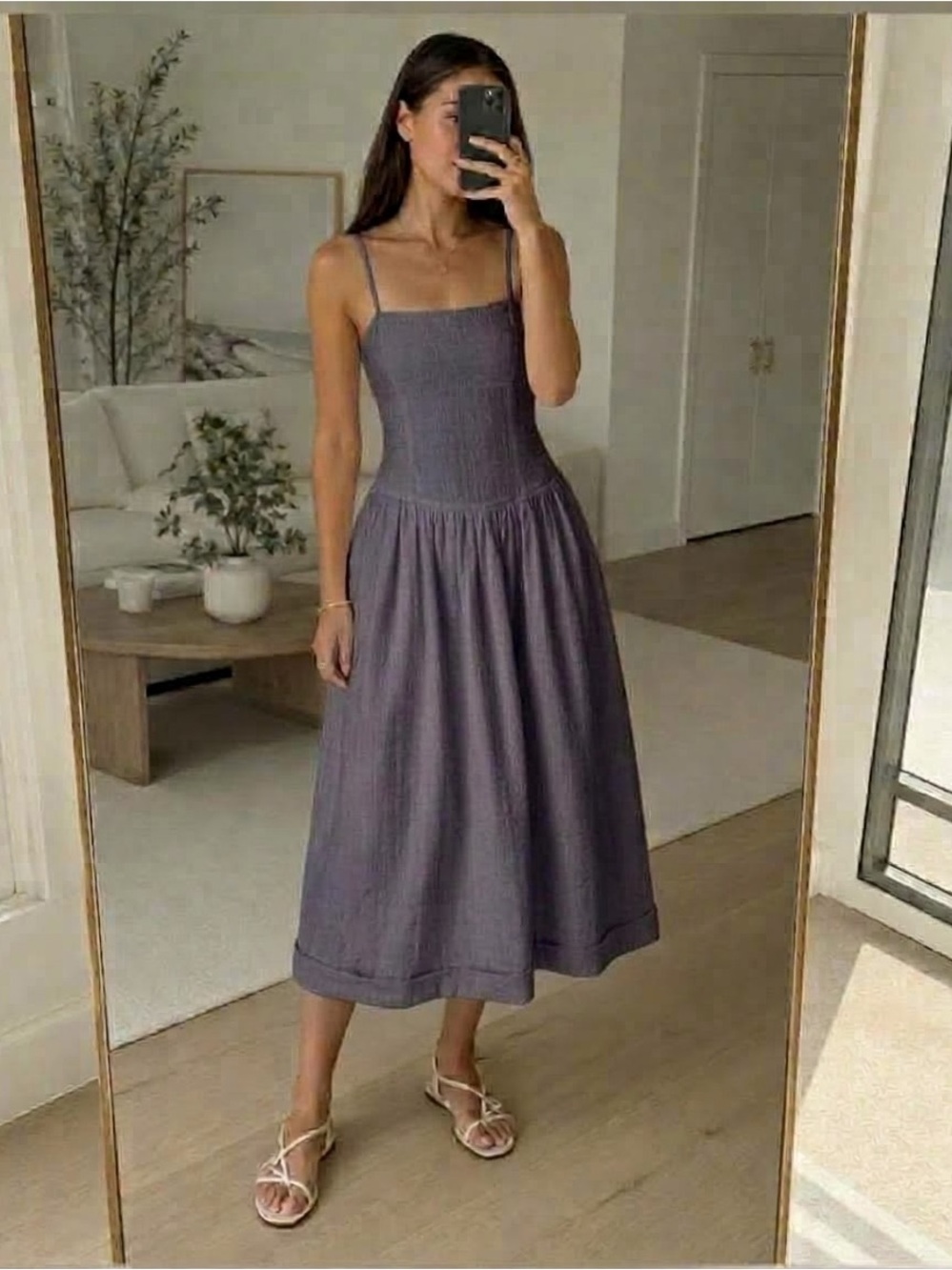 Rag & Bone Priscilla Mauve Gingham Drop-Waist Cotton Midi Dress US 10 NWT